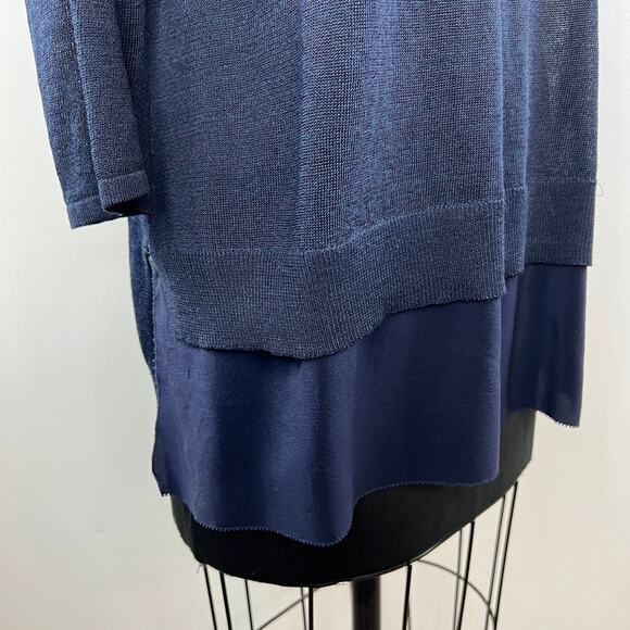 EILEEN FISHER Navy Blue Linen Blend Wide Layered Look Top Petite Large PL - Picture 4 of 7